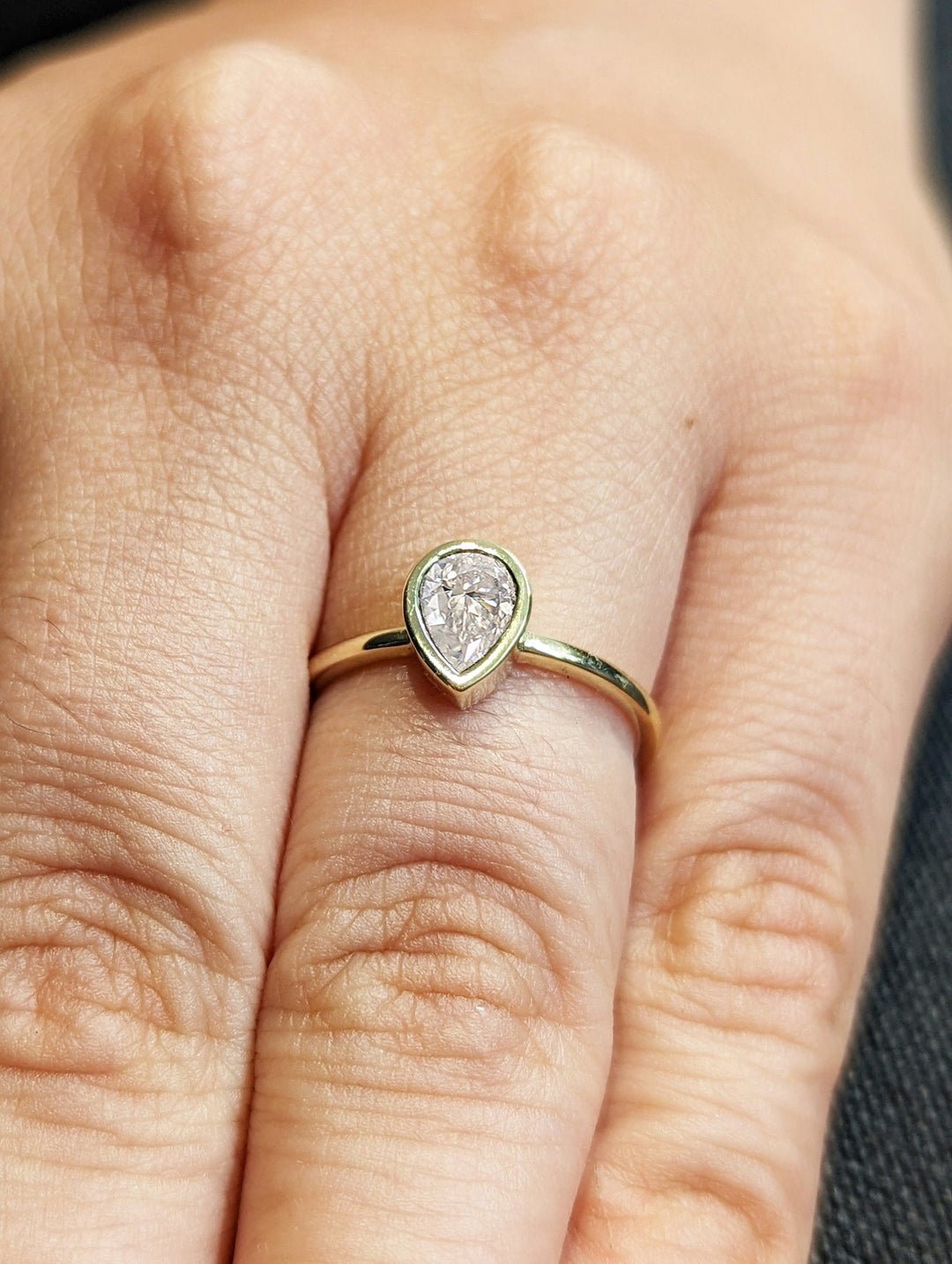 1.0CT Pear Cut Bezel Set Lab Grown Diamond Engagement Ring For Women
