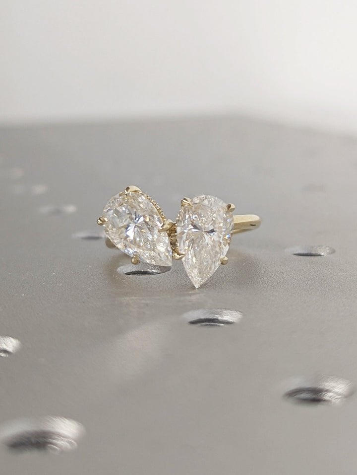 2.50CT Pear Hidden Halo Lab Grown Two Stone Diamond Engagement Ring Pretty Engagement Ring
