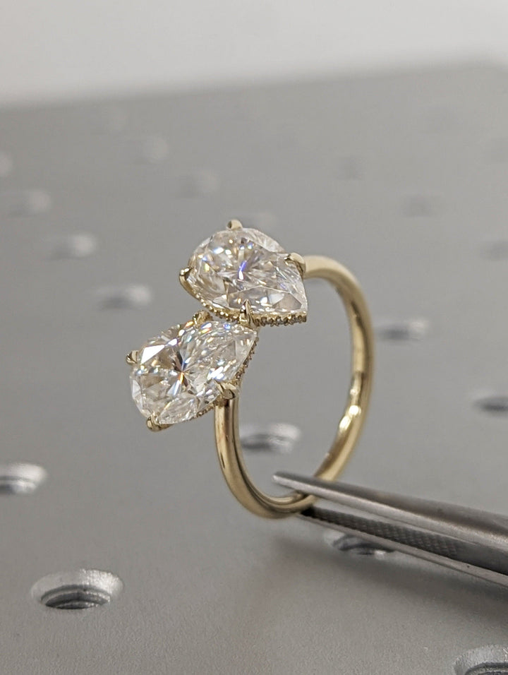 2.50CT Pear Hidden Halo Lab Grown Two Stone Diamond Engagement Ring Pretty Engagement Ring