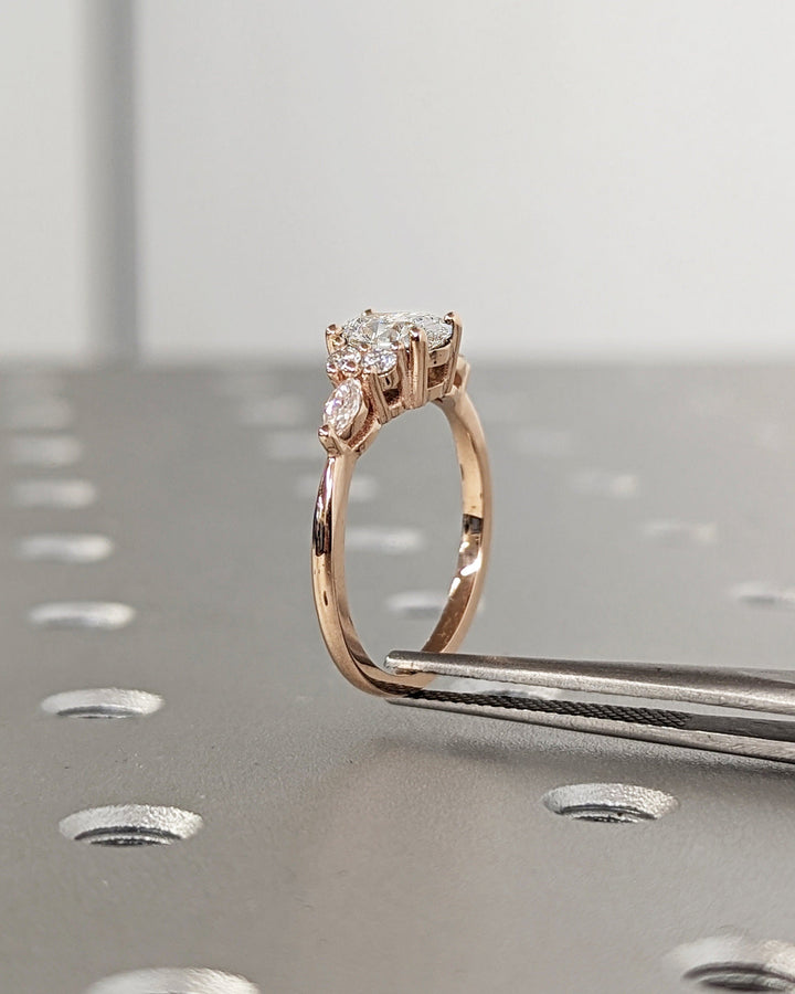1.0CT Oval Lab Grown Cluster Diamond Engagement Ring Minimalist Diamond Wedding Ring