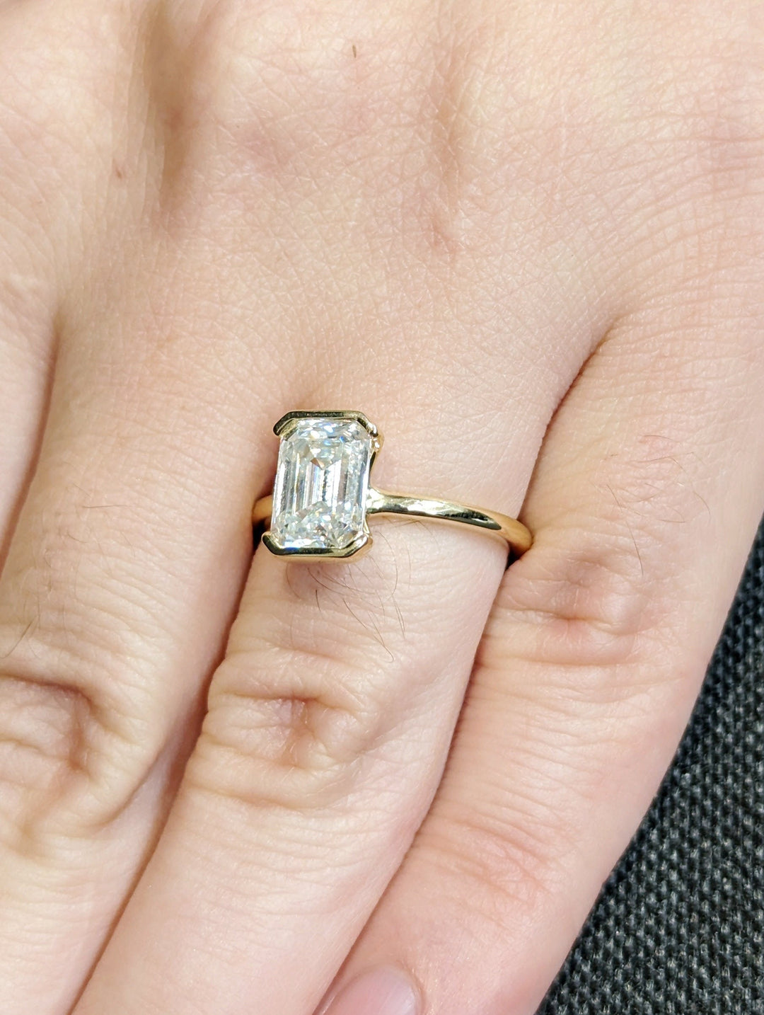 1.50CT Emerald Cut Half Bezel Set Lab Grown Diamond Engagement Ring For Women