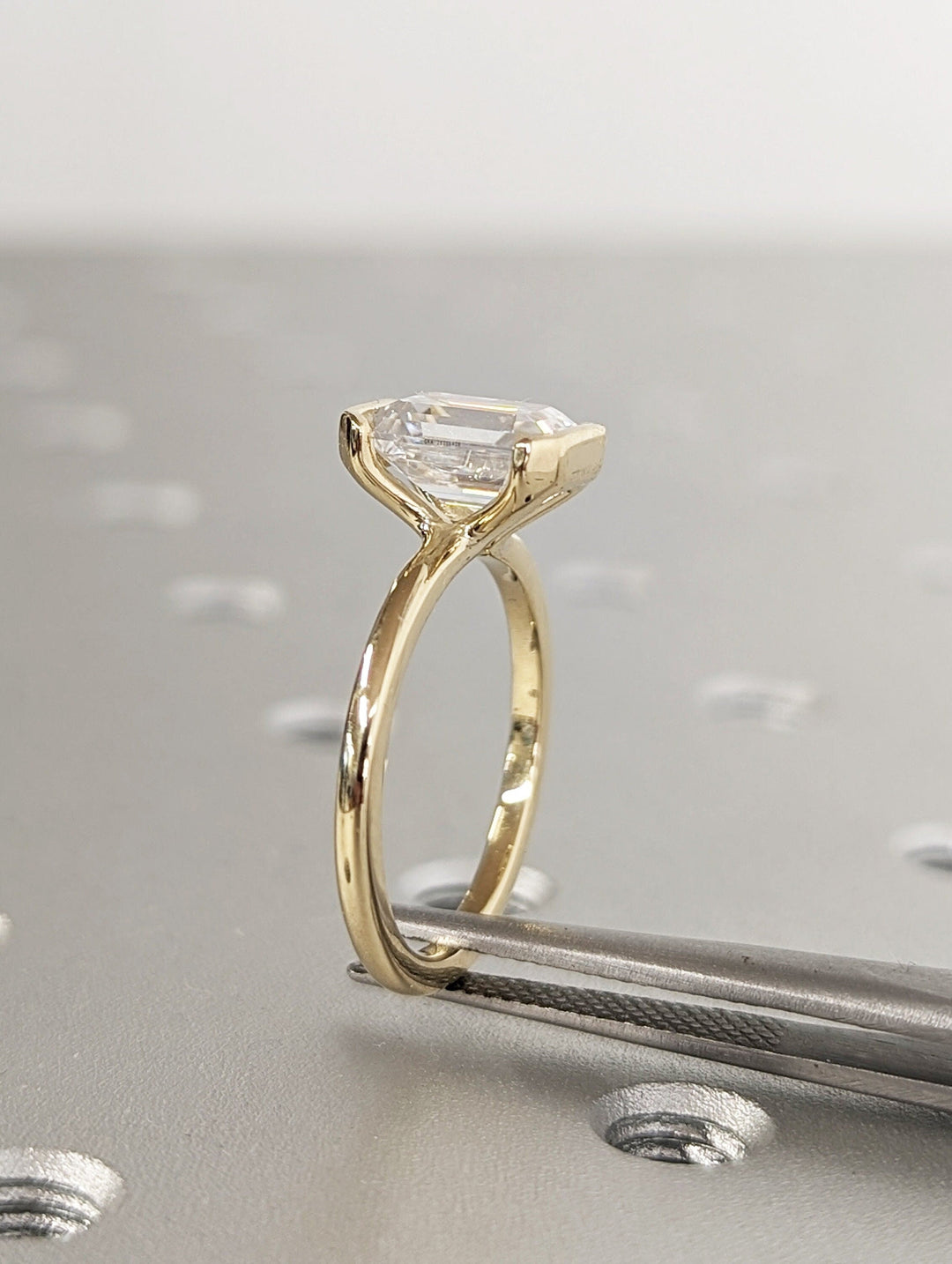 1.50CT Emerald Cut Half Bezel Lab Grown Diamond Engagement Ring For Her