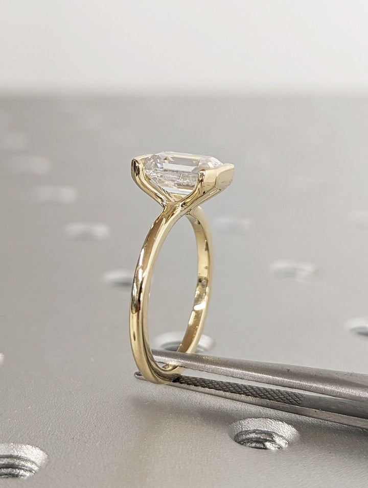 1.50CT Emerald Cut Half Bezel Lab Grown Diamond Engagement Ring For Her