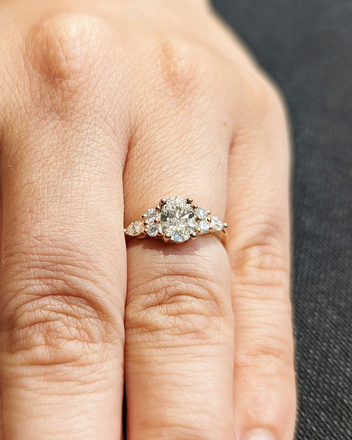 1.0CT Oval Lab Grown Cluster Diamond Engagement Ring Minimalist Diamond Wedding Ring