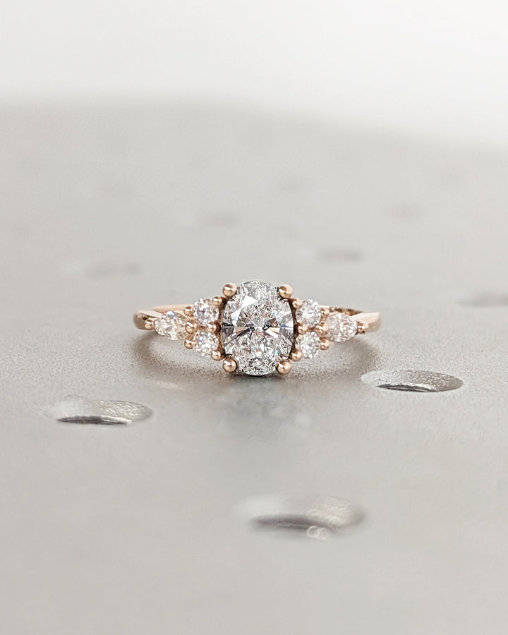 1.0CT Oval Lab Grown Cluster Diamond Engagement Ring Minimalist Diamond Wedding Ring
