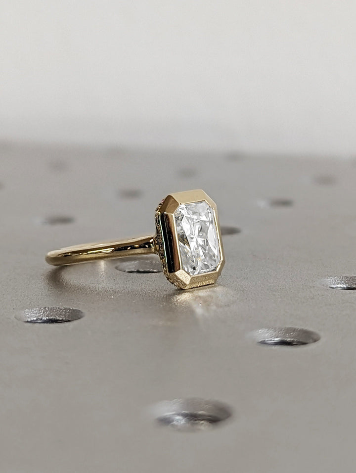 1.50CT Radiant Cut Hidden Halo Lab Grown Diamond Bezel Engagement Ring For Women
