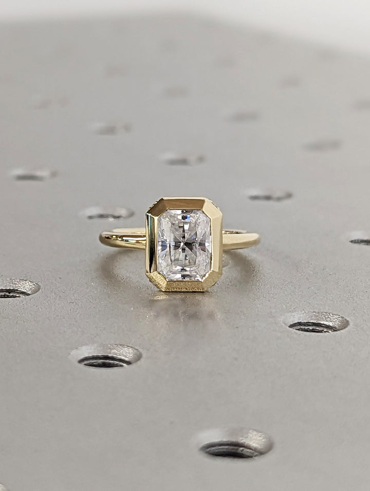 1.50CT Radiant Cut Hidden Halo Lab Grown Diamond Bezel Engagement Ring For Women