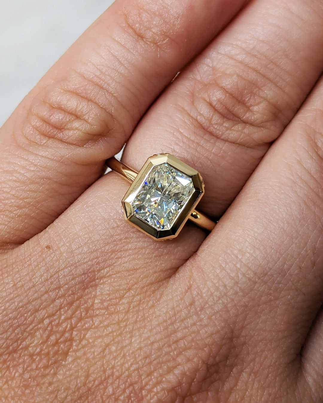 1.50CT Radiant Cut Hidden Halo Lab Grown Diamond Bezel Engagement Ring For Women