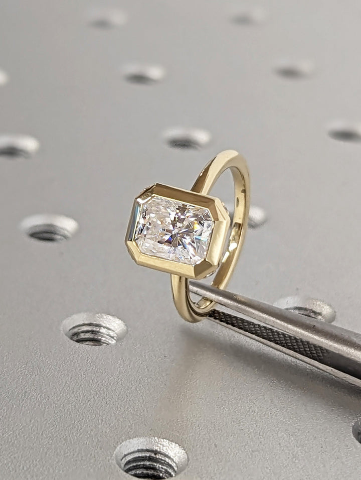 1.50CT Radiant Cut Hidden Halo Lab Grown Diamond Bezel Engagement Ring For Women
