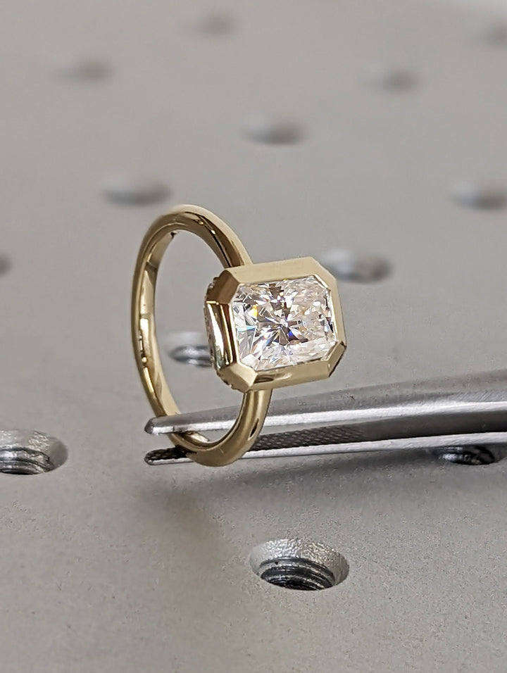 1.50CT Radiant Cut Hidden Halo Lab Grown Diamond Bezel Engagement Ring For Women