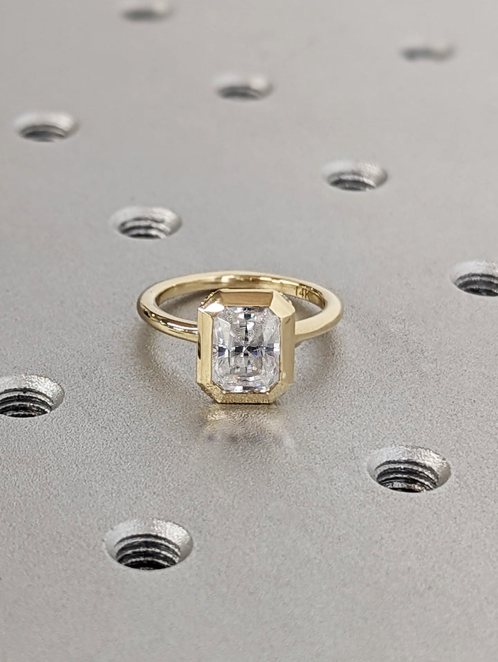 1.50CT Radiant Cut Hidden Halo Lab Grown Diamond Bezel Engagement Ring For Women
