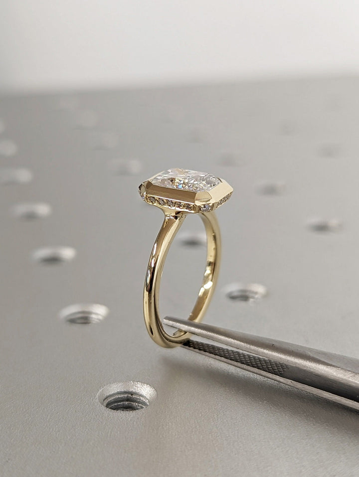 1.50CT Radiant Cut Hidden Halo Lab Grown Diamond Bezel Engagement Ring For Women