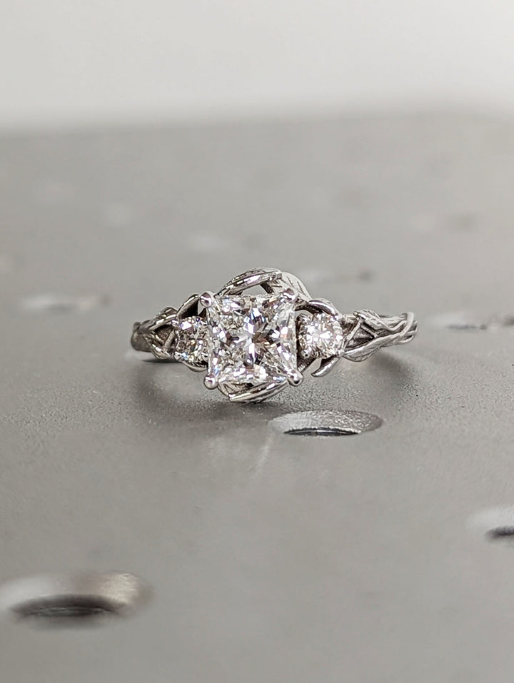 1.0CT Princess Cut 3 Stone Lab Grown Vintage Diamond Engagement Ring For Women
