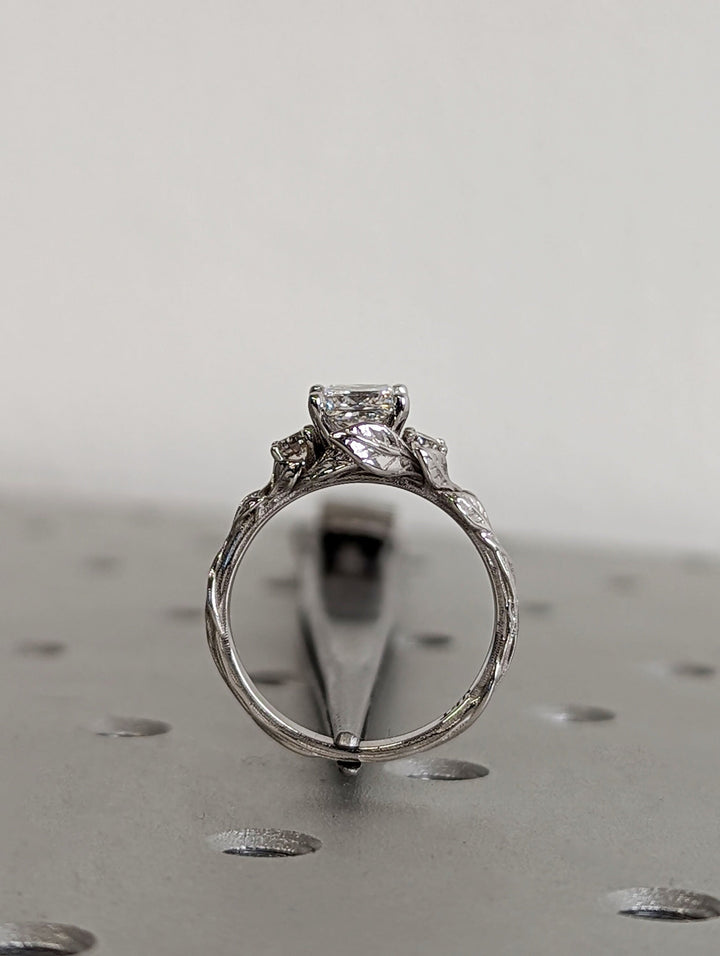 1.0CT Princess Cut 3 Stone Lab Grown Vintage Diamond Engagement Ring For Women