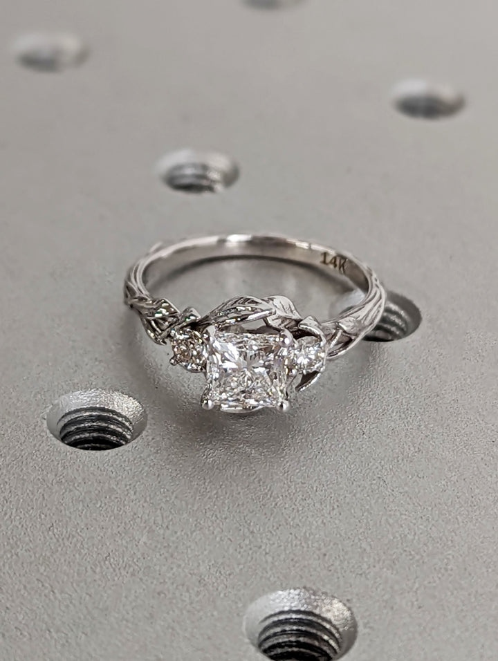 1.0CT Princess Cut 3 Stone Lab Grown Vintage Diamond Engagement Ring For Women