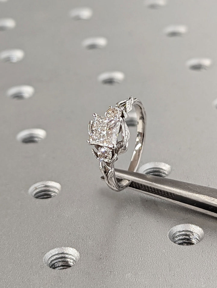 1.0CT Princess Cut 3 Stone Lab Grown Vintage Diamond Engagement Ring For Women