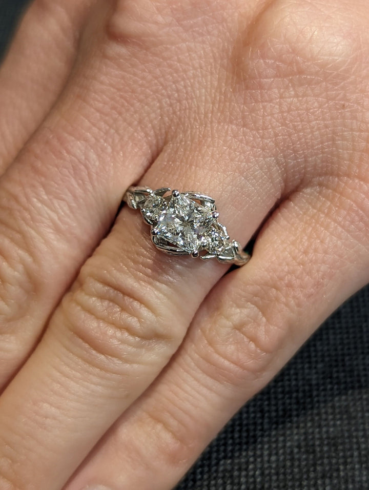 1.0CT Princess Cut 3 Stone Lab Grown Vintage Diamond Engagement Ring For Women