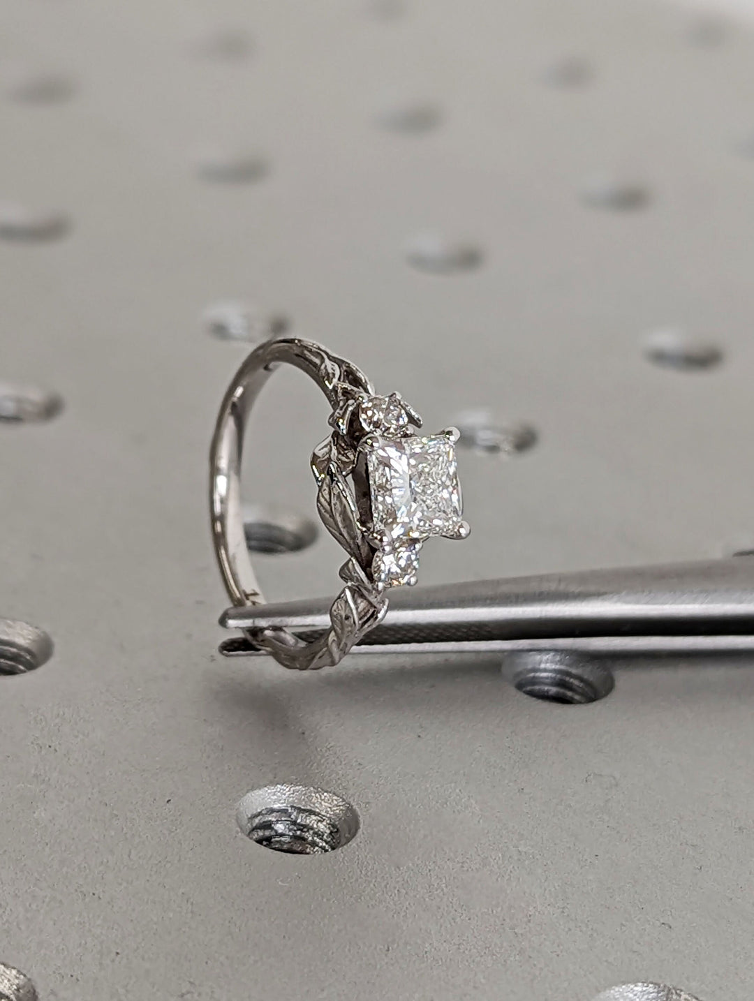 1.0CT Princess Cut 3 Stone Lab Grown Vintage Diamond Engagement Ring For Women