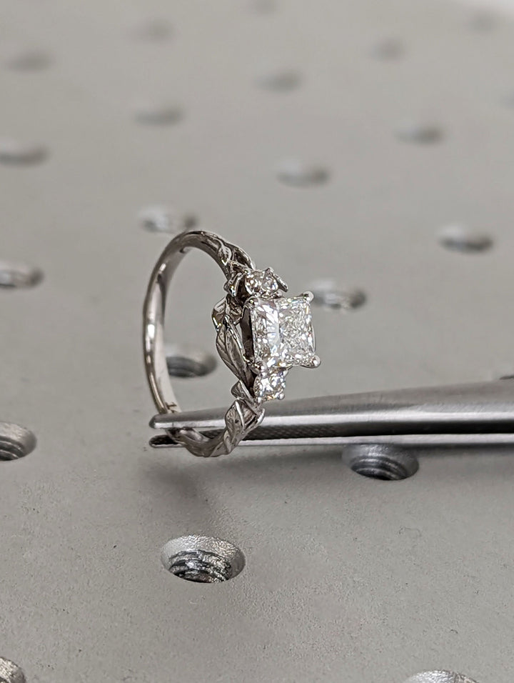 1.0CT Princess Cut 3 Stone Lab Grown Vintage Diamond Engagement Ring For Women