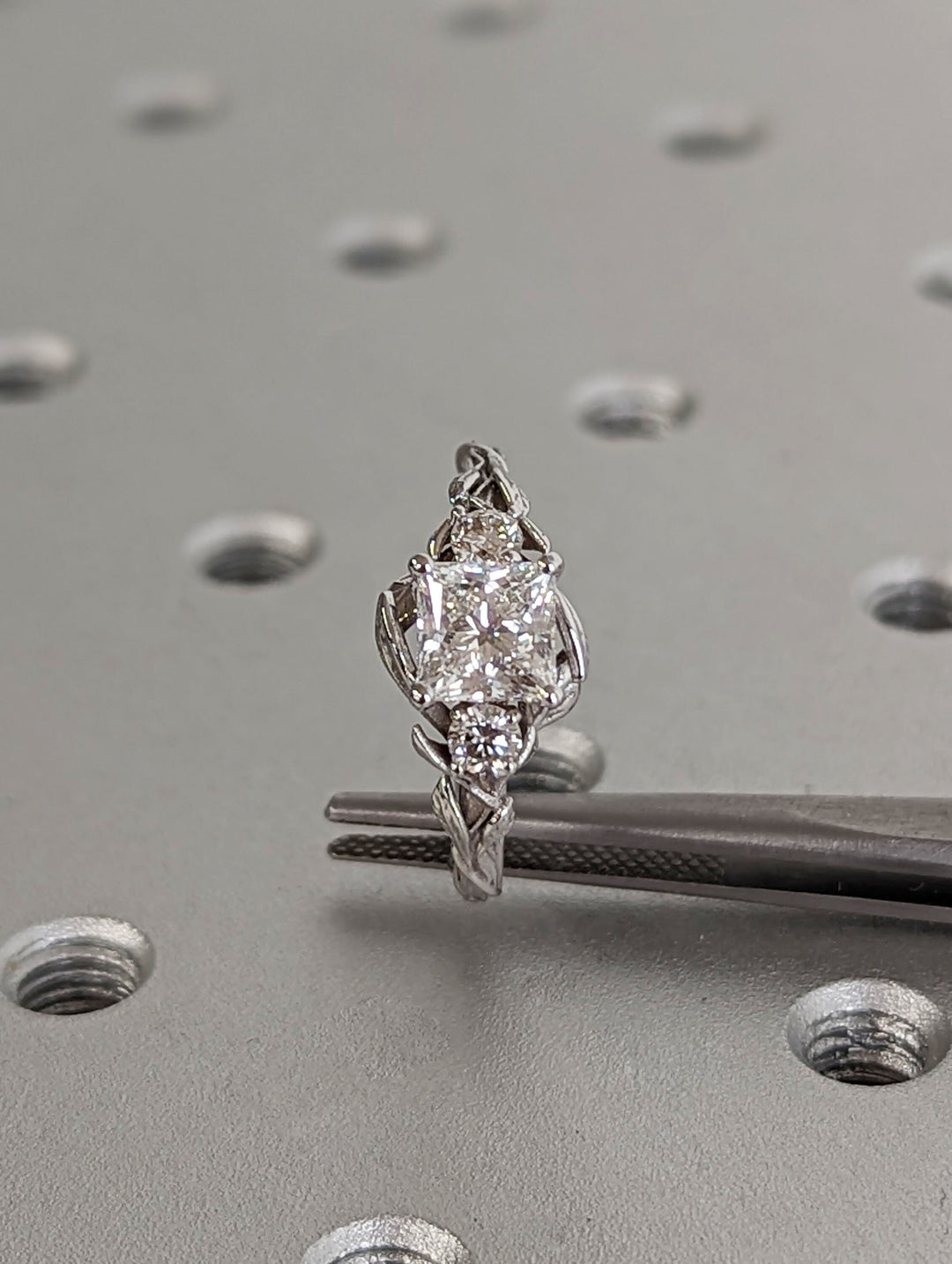 1.0CT Princess Cut 3 Stone Lab Grown Vintage Diamond Engagement Ring For Women