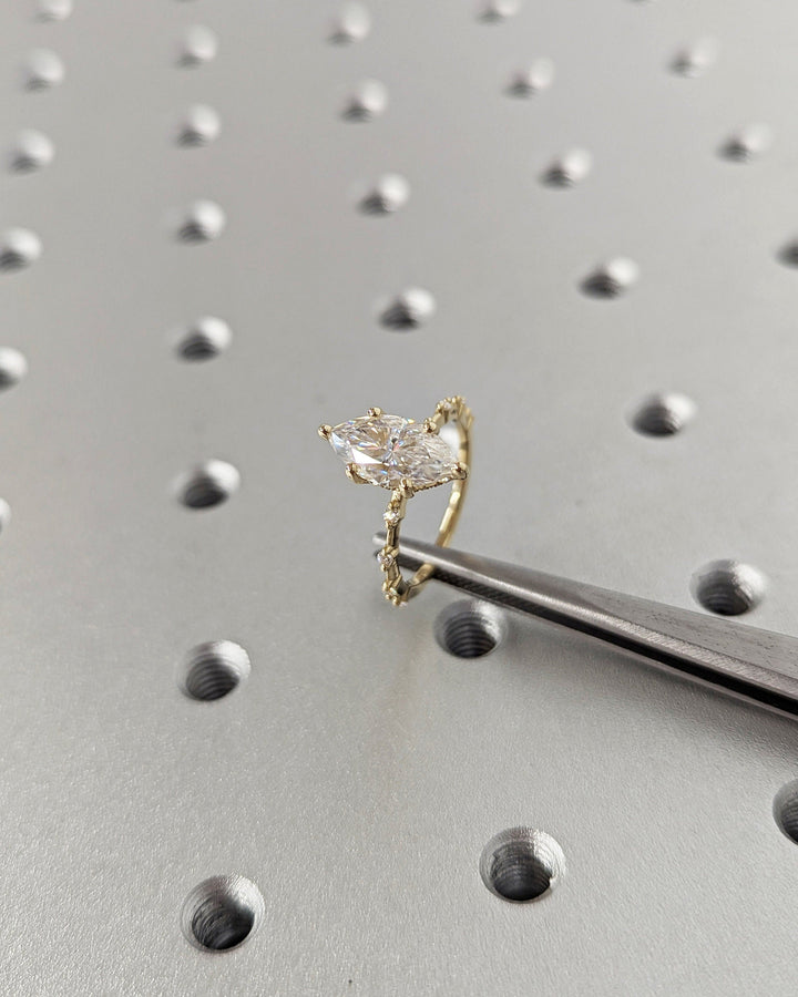 1.50CT Marquise Cut Hidden Halo Lab Grown Petite Pave Diamond Engagement Ring For Her Maximalist Wedding Ring