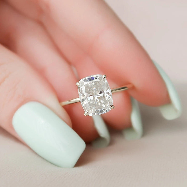 3.0CT Cushion Cut Lab Grown Diamond Hidden Halo Engagement Ring For Women