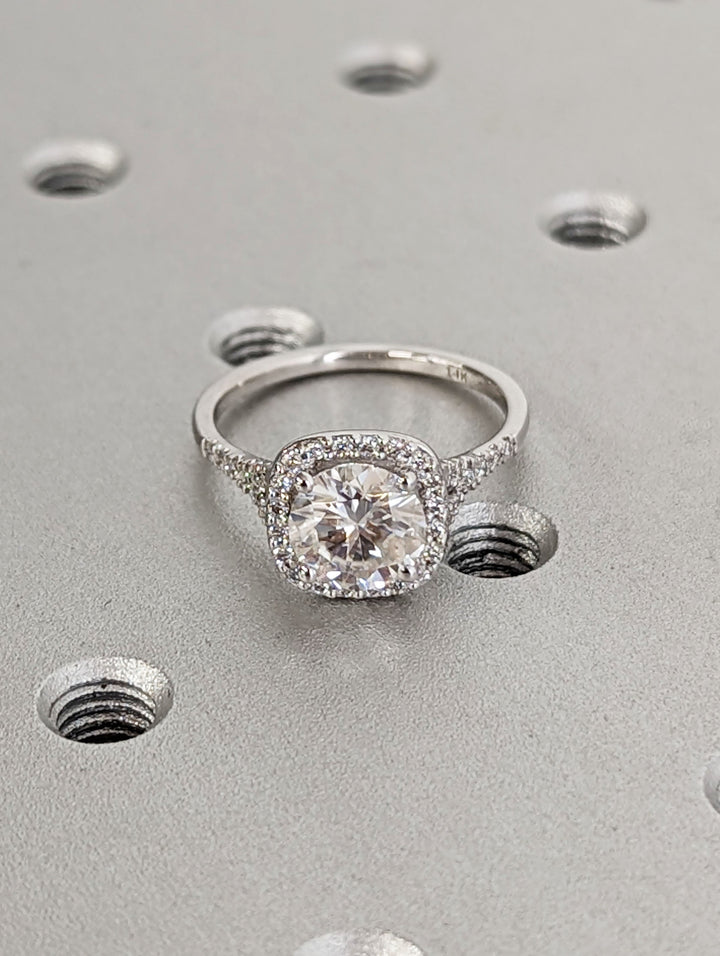 1.50CT Round Cut Halo Lab Grown Diamond Pave Engagement Ring For Women