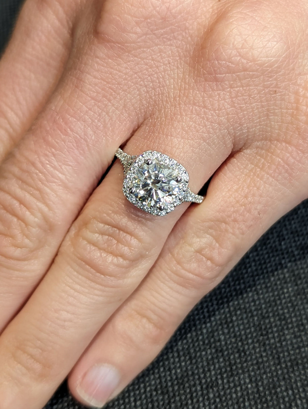 1.50CT Round Cut Halo Lab Grown Diamond Pave Engagement Ring For Women