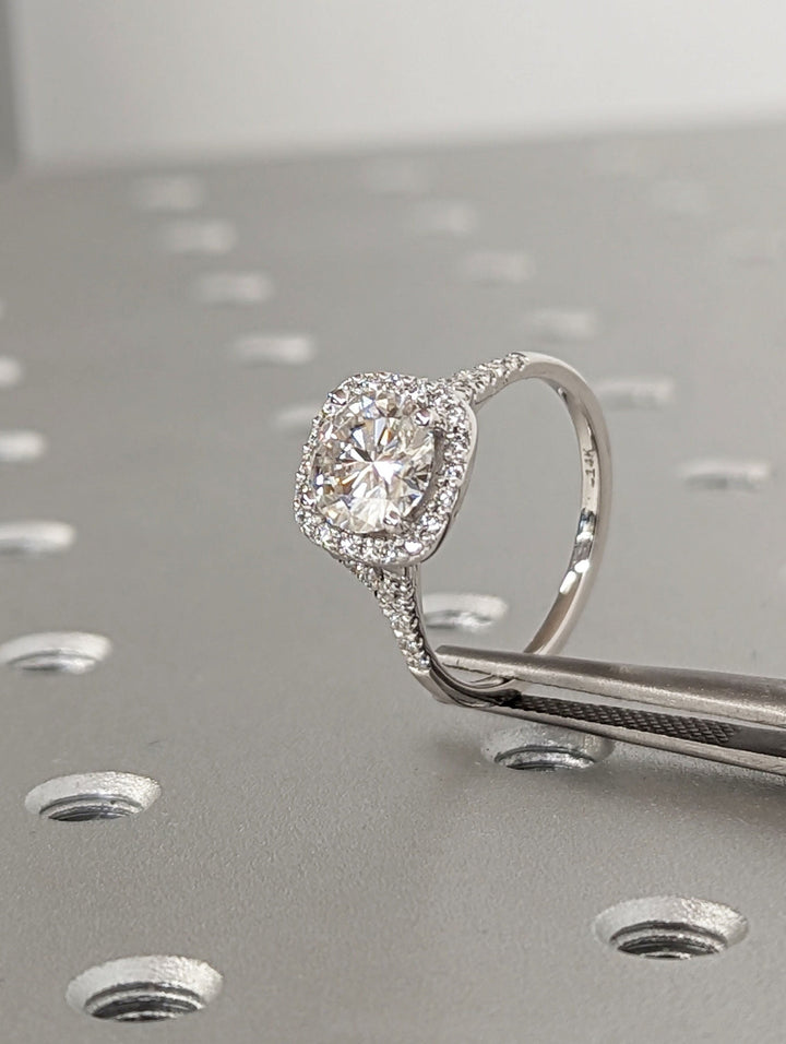 1.50CT Round Cut Halo Lab Grown Diamond Pave Engagement Ring For Women