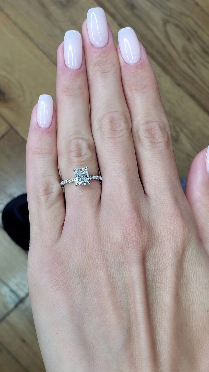 2.50CT Radiant Cut Pave Lab Grown Diamond Hidden Halo Engagement Ring