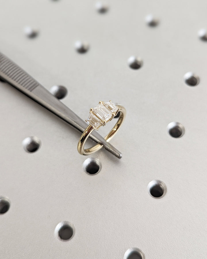 0.50CT Emerald Cut Three Stone Lab Grown Diamond Engagement Ring For Her