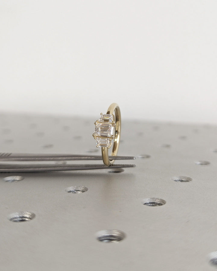 0.50CT Emerald Cut 3 Stone Lab Grown Diamond Engagement Ring For Women