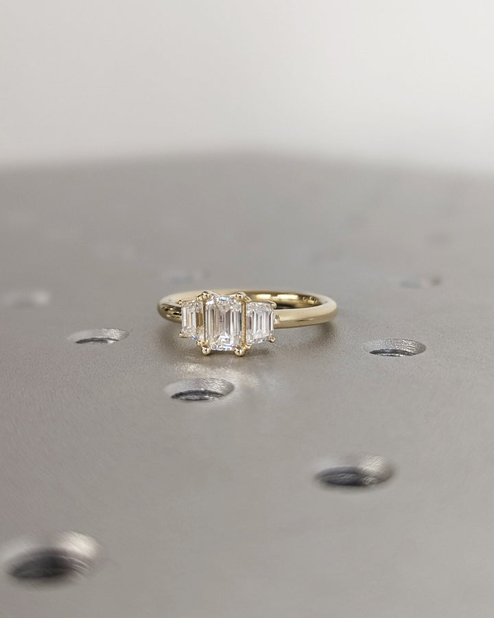 0.50CT Emerald Cut 3 Stone Lab Grown Diamond Engagement Ring For Women