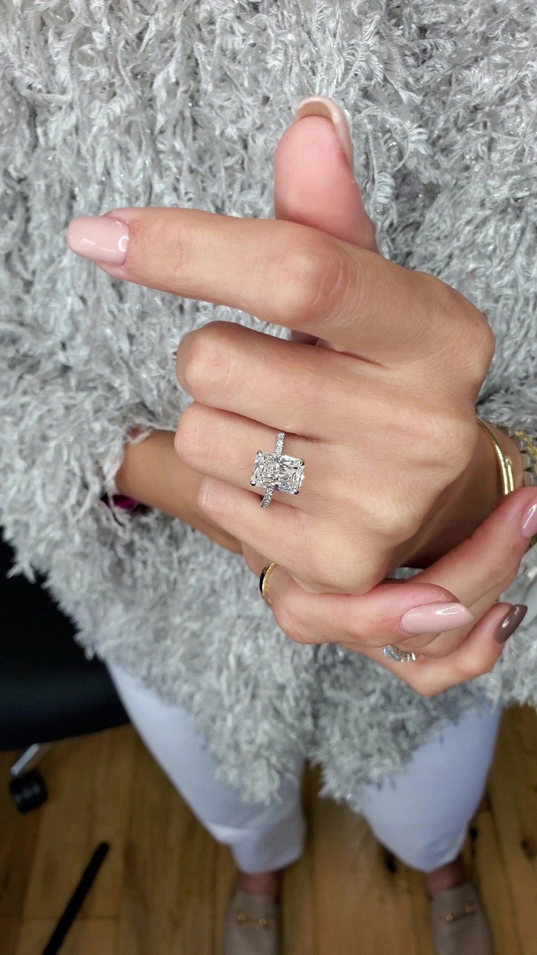 2.50CT Radiant Cut Hidden Halo Lab Grown Diamond Engagement Ring Minimalist Wedding Ring