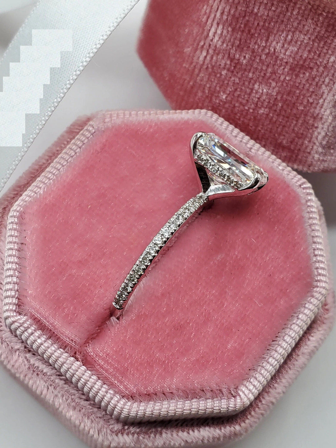 2.50CT Radiant Cut Hidden Halo Lab Grown Diamond Engagement Ring Minimalist Wedding Ring