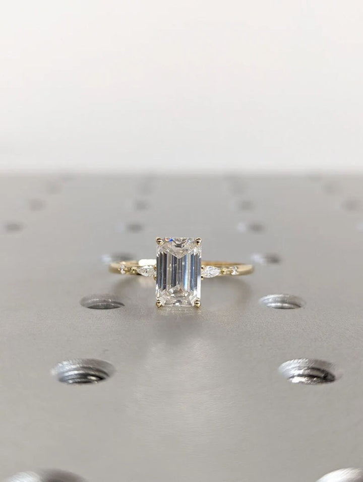 2.0CT Emerald Cut Cluster Lab Grown Diamond Engagement Ring Minimalist Ring