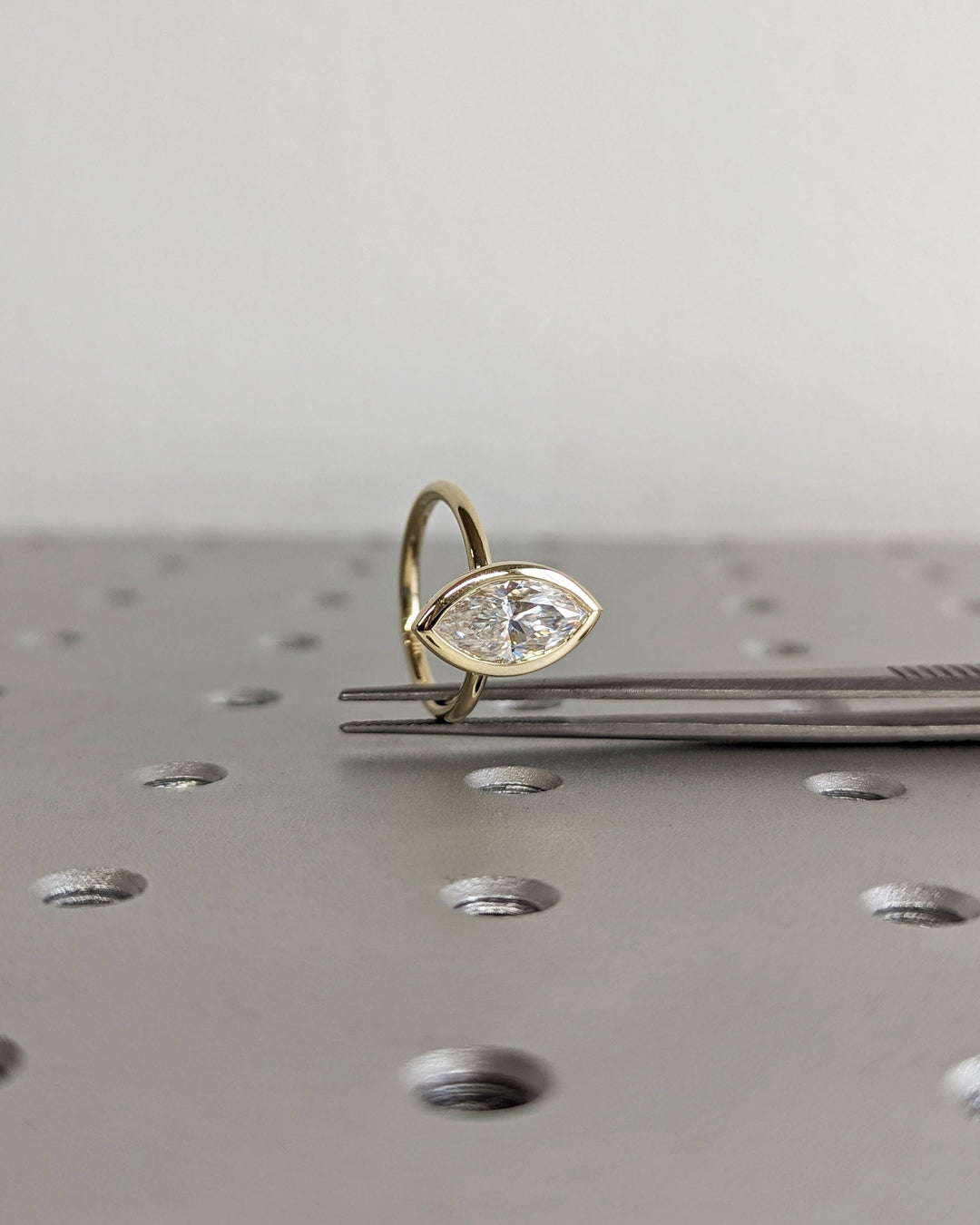 1.50CT Marquise Cut Bezel Set Lab Grown Diamond Engagement Ring For Women
