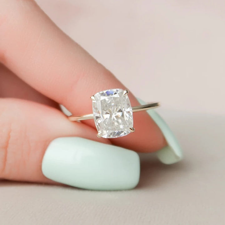 3.0CT Cushion Cut Lab Grown Diamond Hidden Halo Engagement Ring For Women