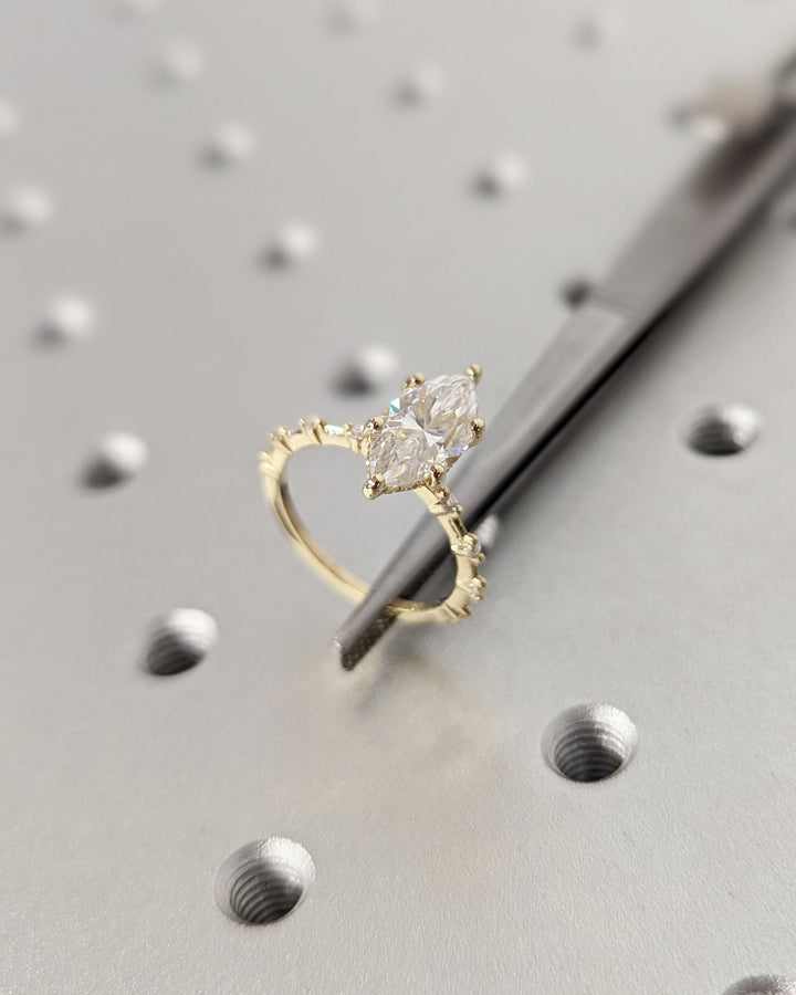 1.50CT Marquise Cut Hidden Halo Lab Grown Petite Pave Diamond Engagement Ring For Her Maximalist Wedding Ring