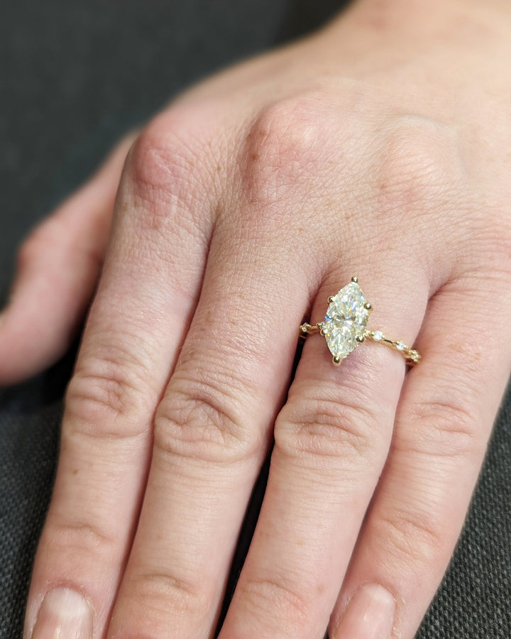 1.50CT Marquise Cut Hidden Halo Lab Grown Petite Pave Diamond Engagement Ring For Her Maximalist Wedding Ring