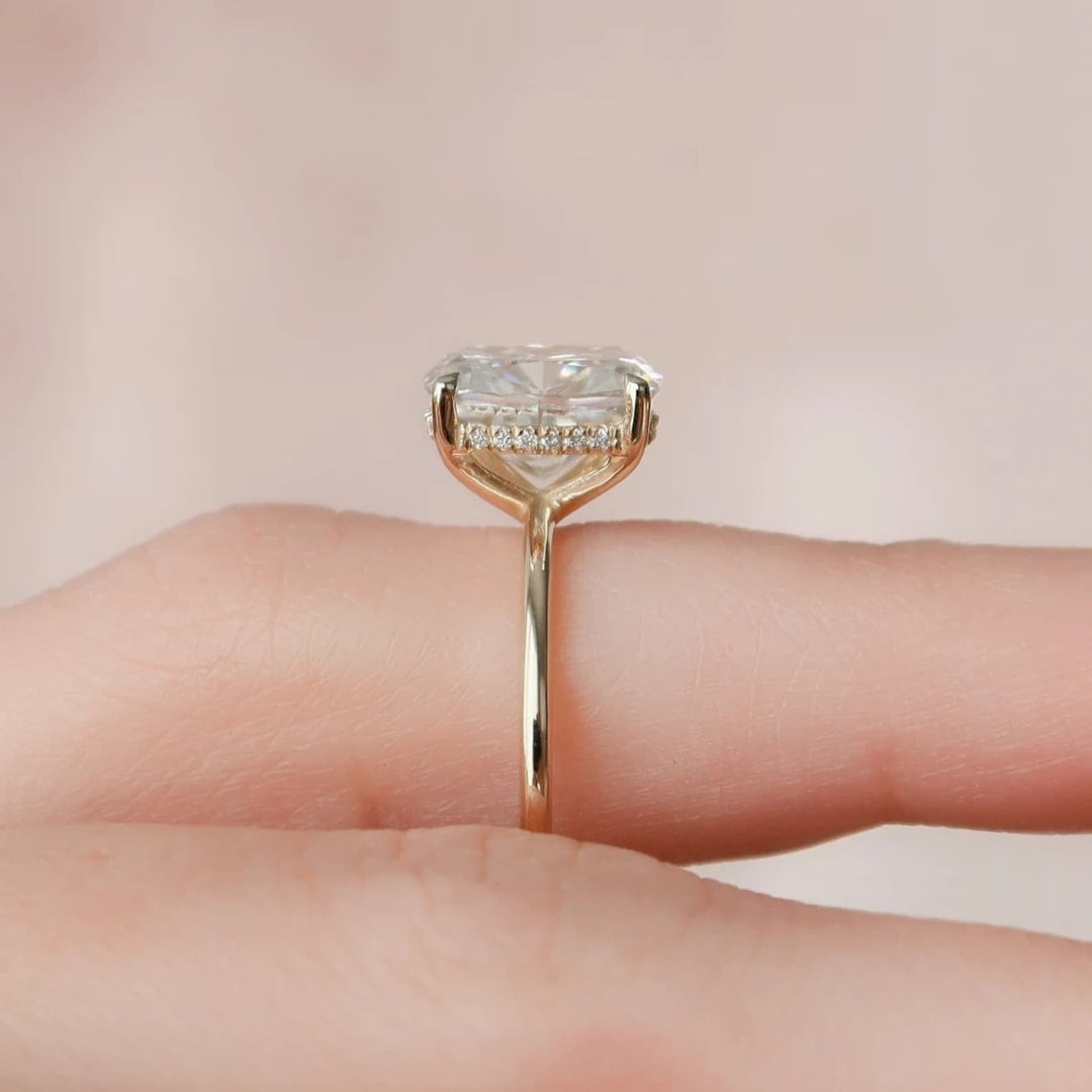 3.0CT Cushion Cut Lab Grown Diamond Hidden Halo Engagement Ring For Women