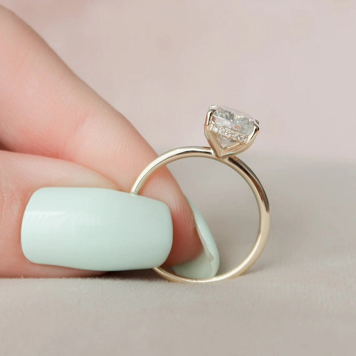 3.0CT Cushion Cut Lab Grown Diamond Hidden Halo Engagement Ring For Women
