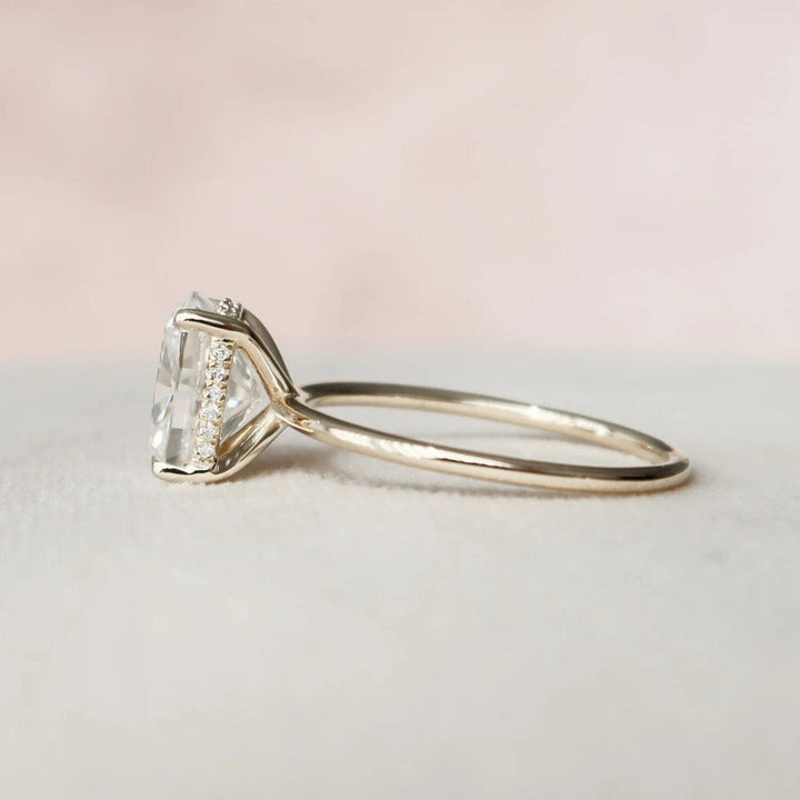 3.0CT Cushion Cut Lab Grown Diamond Hidden Halo Engagement Ring For Women
