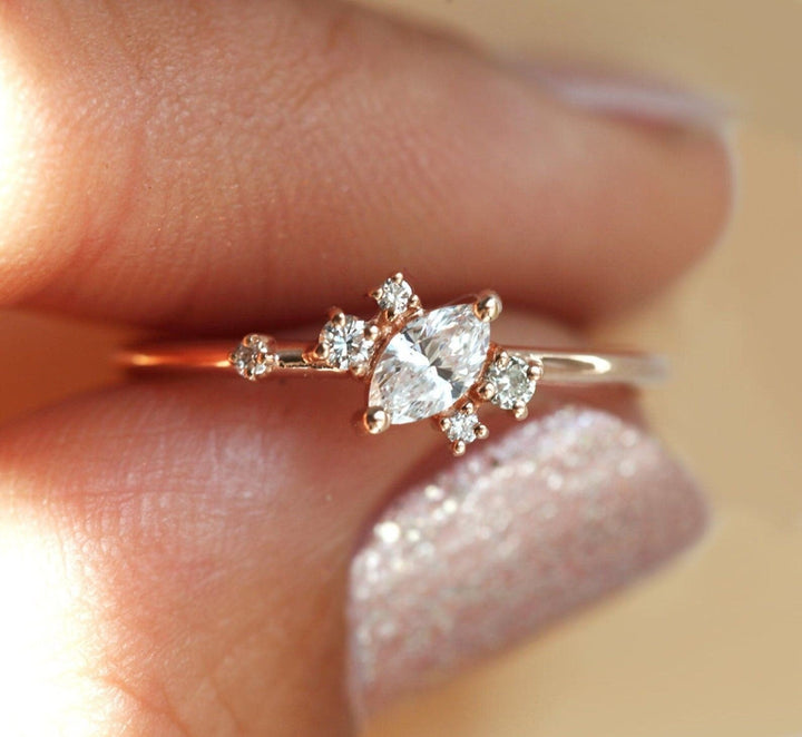 1.0CT Marquise Lab Grown Diamond Cluster Engagement Ring For Women