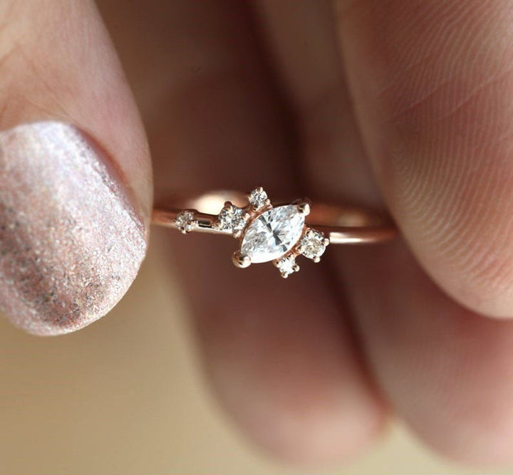 1.0CT Marquise Lab Grown Diamond Cluster Engagement Ring For Women