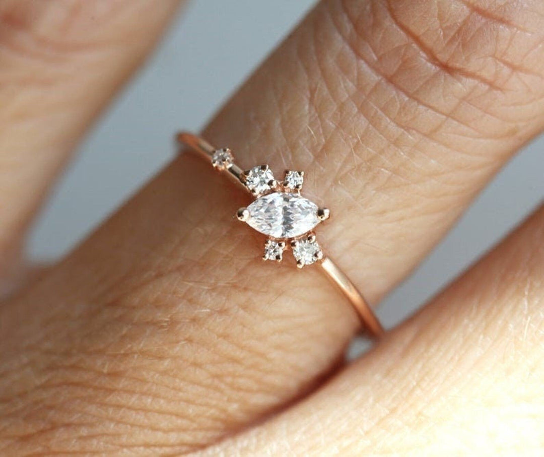 1.0CT Marquise Lab Grown Diamond Cluster Engagement Ring For Women