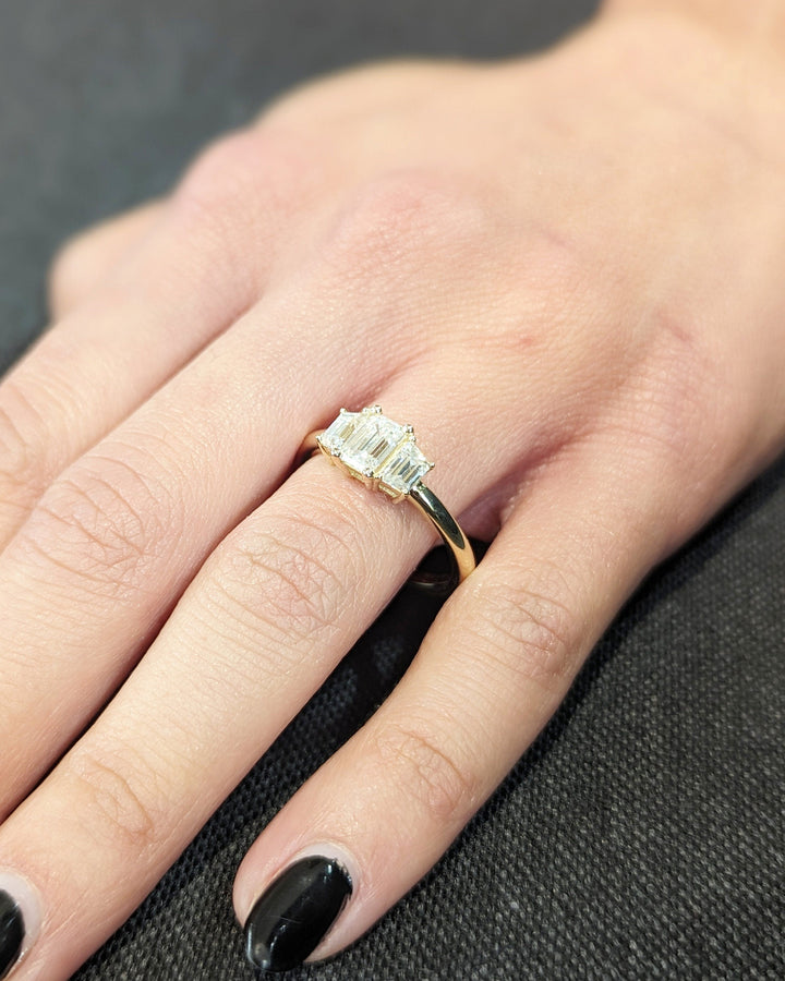 0.50CT Emerald Cut Three Stone Lab Grown Diamond Engagement Ring For Her