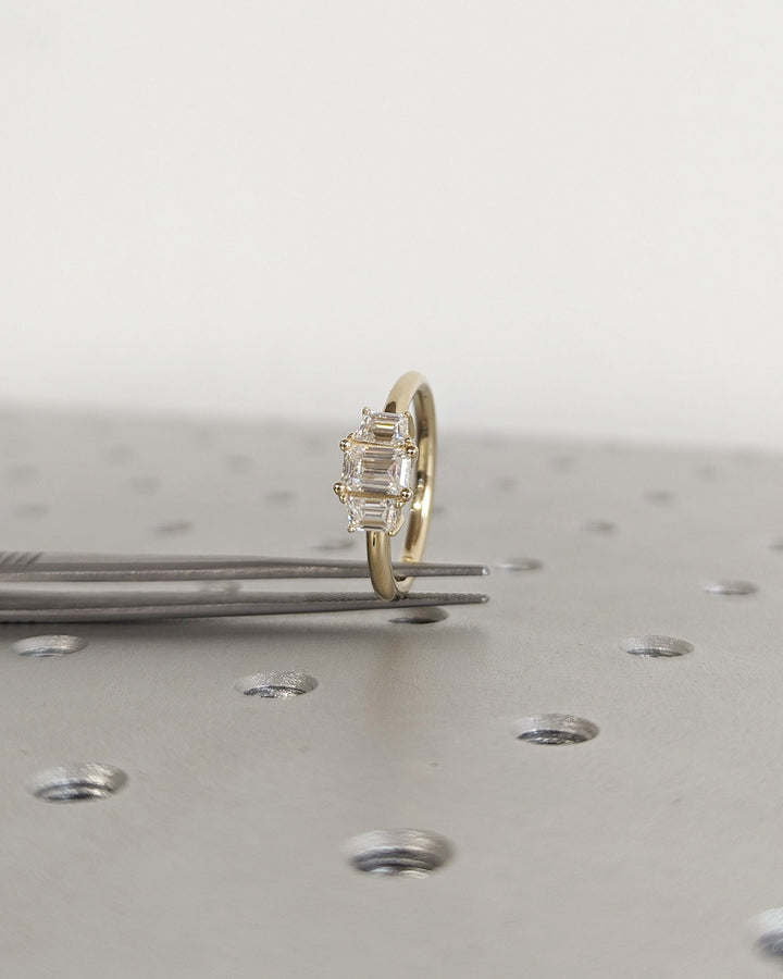 0.50CT Emerald Cut Three Stone Lab Grown Diamond Engagement Ring For Her