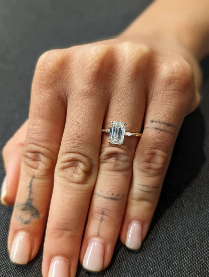 2.0CT Emerald Cut Cluster Lab Grown Diamond Engagement Ring Minimalist Ring