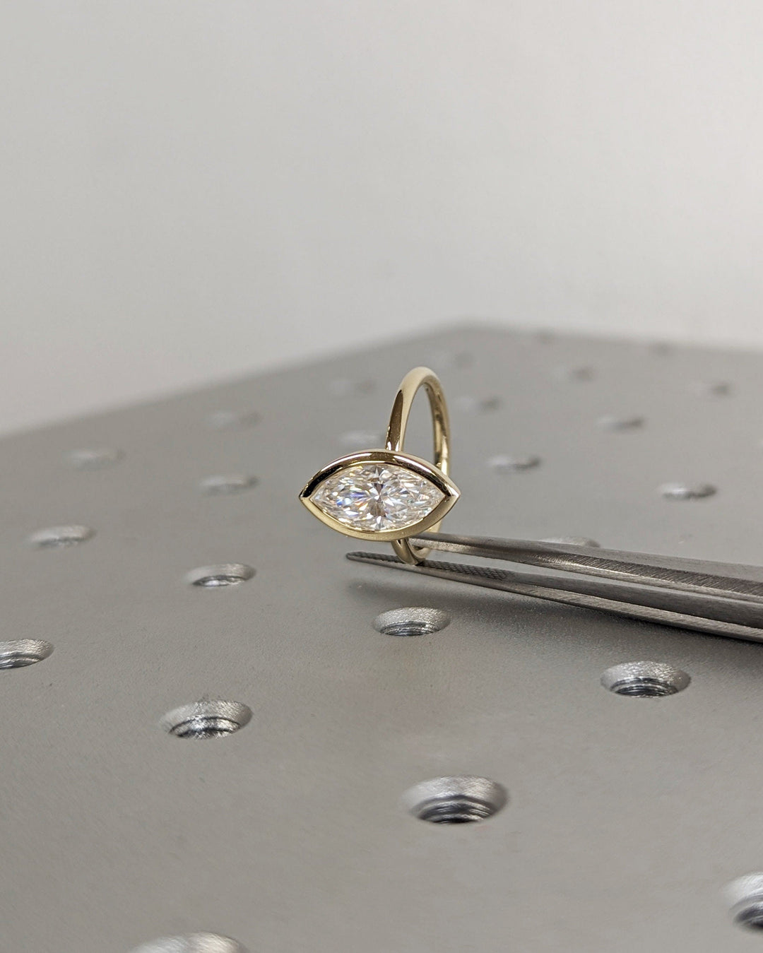 1.50CT Marquise Cut Bezel Set Lab Grown Diamond Engagement Ring For Women